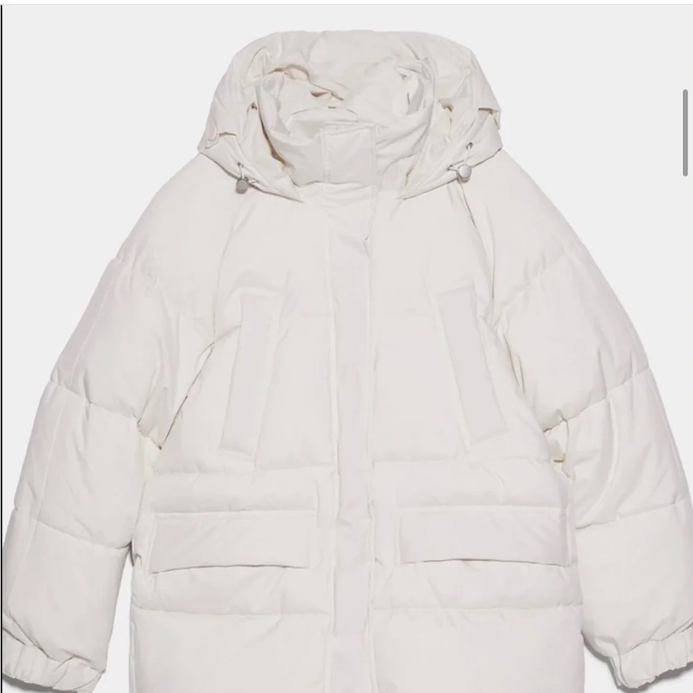 Zara oversized hooded ecru cream neutral puffer jacket Parka pocket size XS NWT - Picture 8 of 16